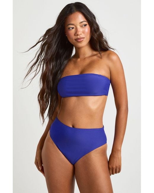 Boohoo Blue Essentials High Waist Bikini Bottom