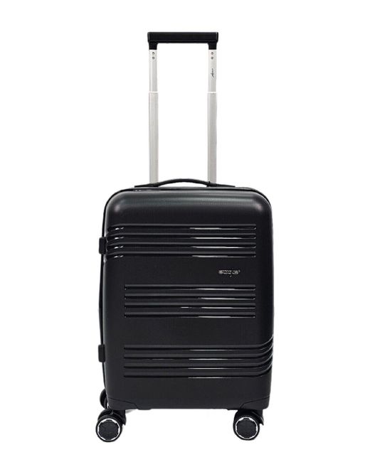 Infinity Leather Black Hard Shell Cabin Suitcase 4 Wheel Luggage Tsa Bag