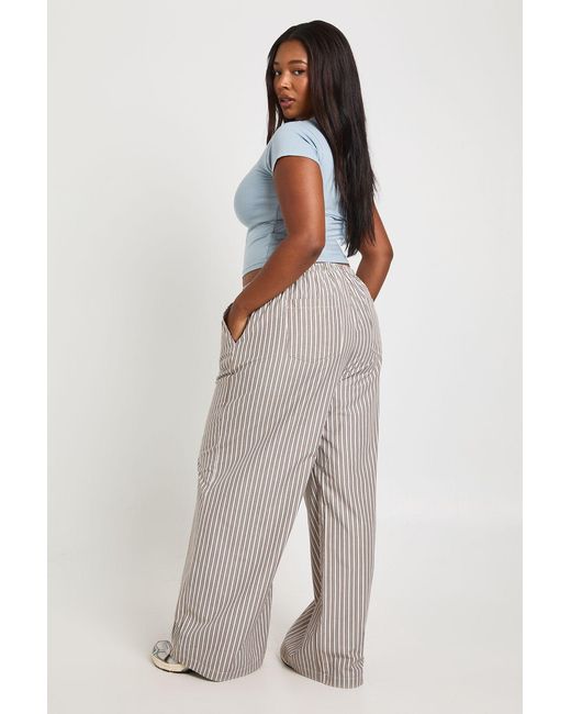 Boohoo Blue Plus Woven Stripe Elasticated Waist Wide Leg Trouser