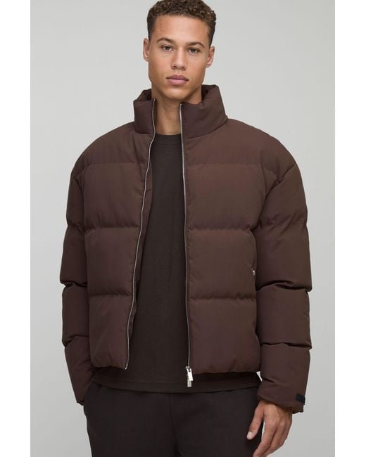 BoohooMAN Brown Tall Boxy Fit Funnel Neck Puffer Coat for men