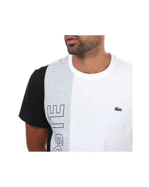 Lacoste T-shirt Met Tekstprint En Kleurvlakken Voor , Wit-grijs in het White voor heren