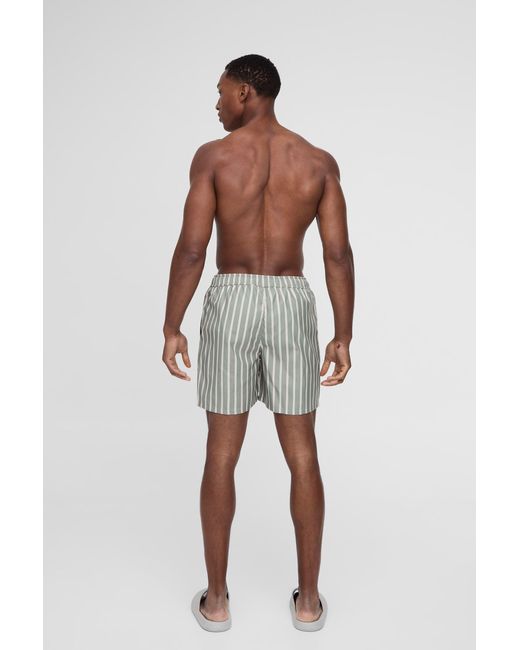 BoohooMAN Green Mid Length Stripe Swim Short for men
