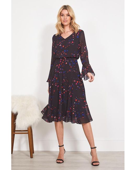 Sosandar White Abstract Floral Print Fit & Flare Dress