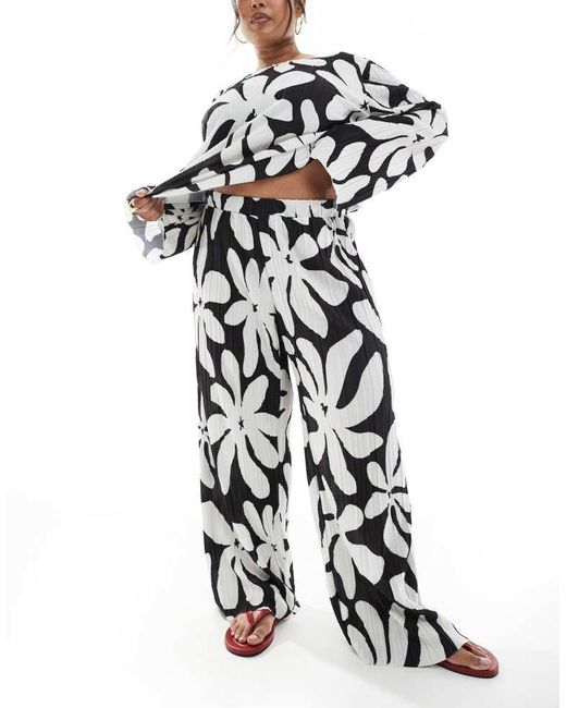 Vero Moda White High Waist Wide Leg Plisse Trouser