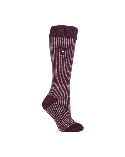 Heat Holders Purple Ladies Thick Winter Warm Knee High Ribbed Thermal Boot Socks