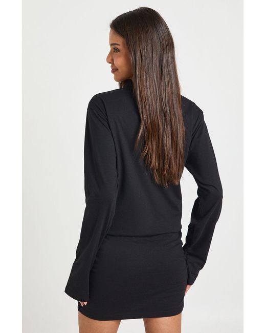 Boohoo Black Ruched Long Sleeve T-Shirt Mini Dress