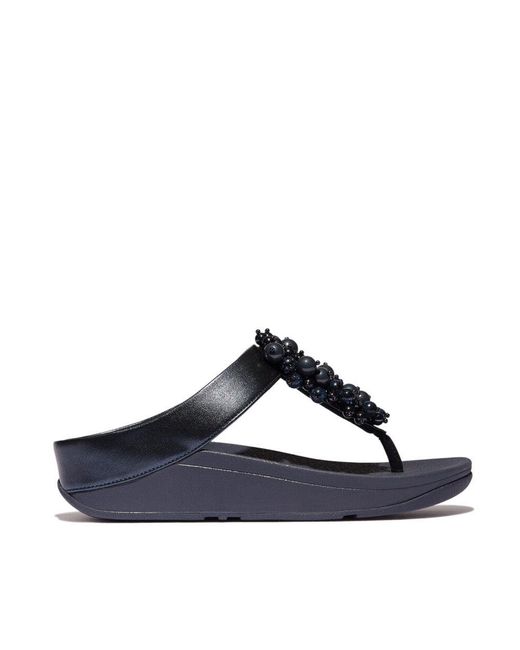 Fitflop Blue Fino Bauble-Bead Toe Post Sandals Midnight