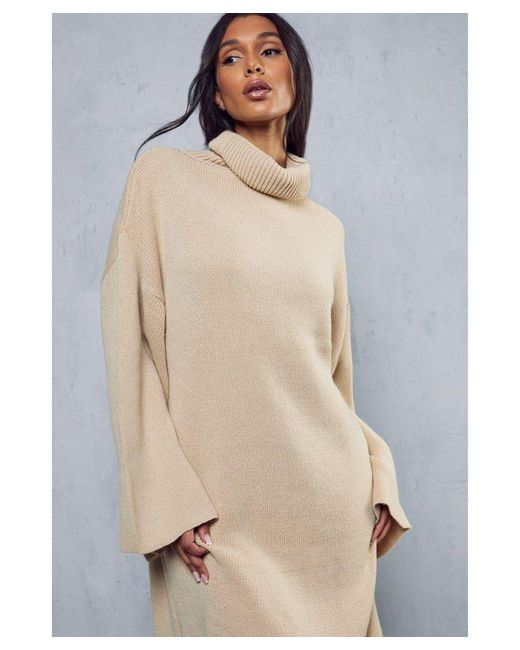 MissPap Natural Oversized Turtle Neck Knitted Dress