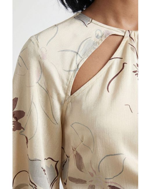 Warehouse Natural Floral Print Asymmetric One Sleeve Bias Maxi Dress With Keyhole
