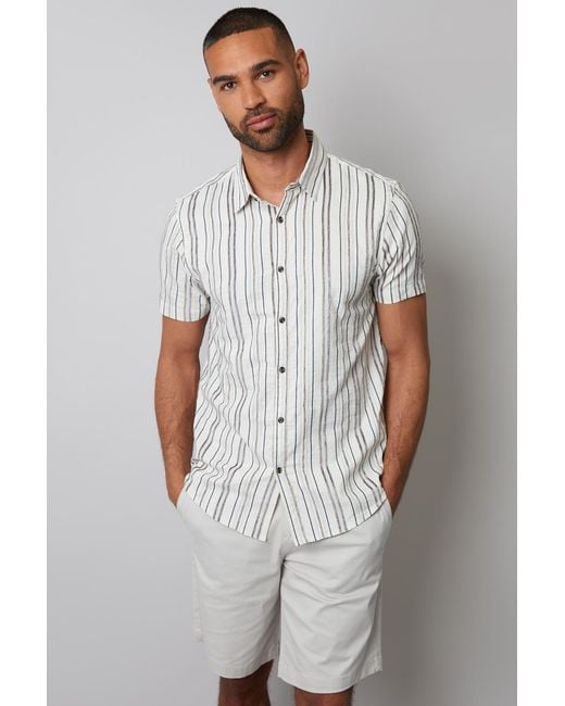 Threadbare Gray Textured Stripe Short Sleeve Shirt for men