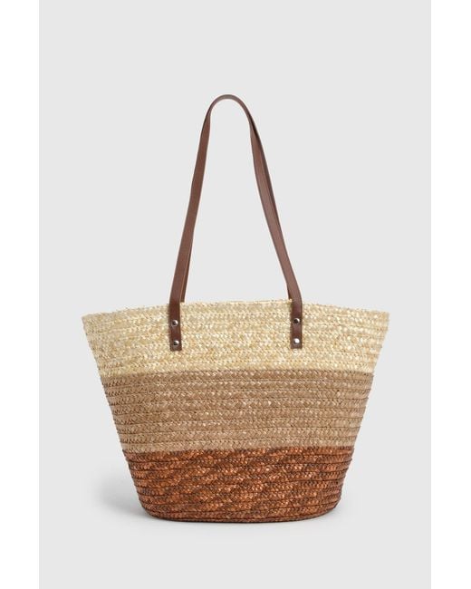 Boohoo Brown Striped Structured Beach Bag