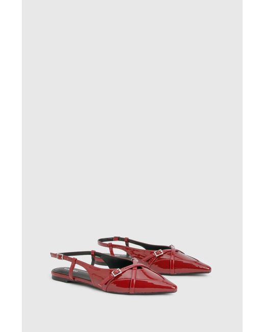 Boohoo Red Cross Over Strap Detail Pointed Flats