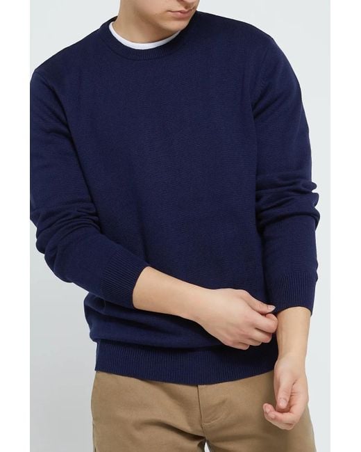Dunnes Blue Crew Neck Fine Knit Cotton Jumper for men