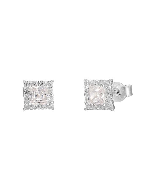 The Jewellery Stockroom Metallic Sterling 6Mm Princess Cut Square Cubic Zirconia Stud Earrings