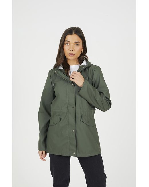 Brave Soul Green Hooded Rain Mac