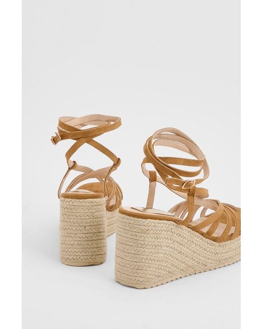 Faith Natural Sandy Faux Suede Strappy Open Toe Espadrille Wedge Sandals