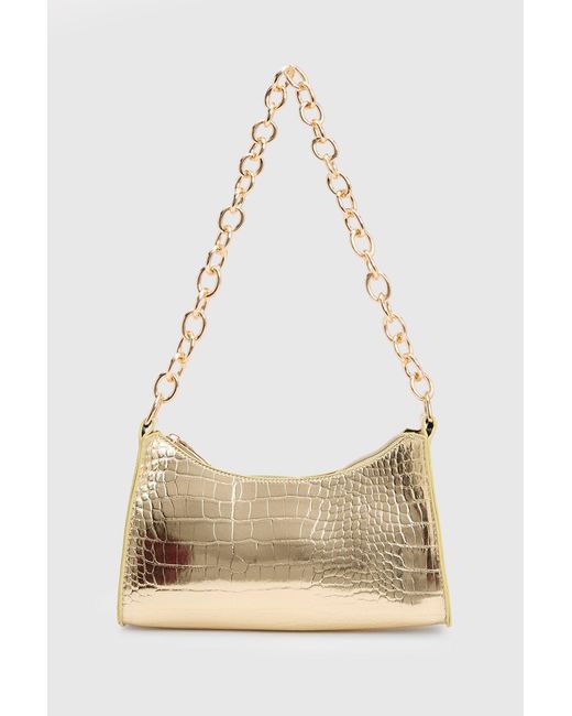 Boohoo Natural Patent Croc Chain Handle Shoulder Bag