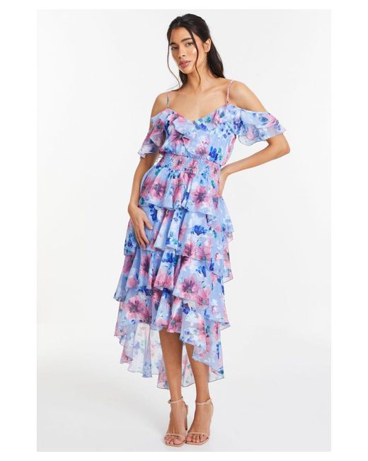 Quiz Blue Chiffon Tiered Midi Dress
