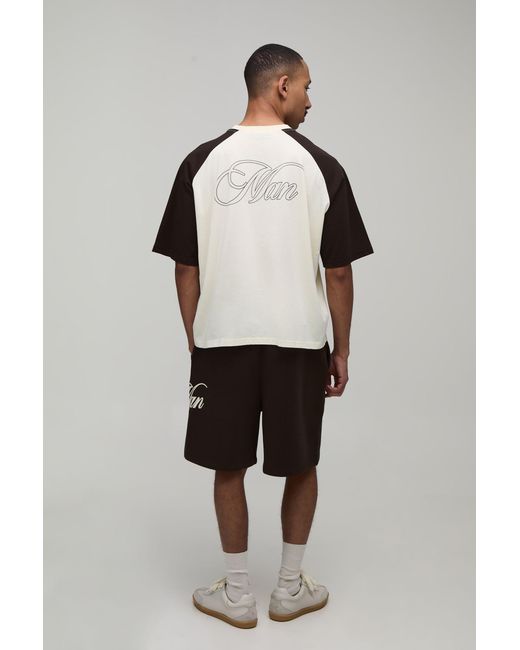 BoohooMAN White Oversized Boxy Raglan T-Shirt & Baggy Short Set for men