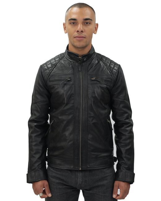 Infinity Leather Black Vintage Quilted Biker Jacket-Monaco for men