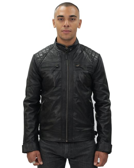 Infinity Leather Black Vintage Quilted Biker Jacket-Monaco for men