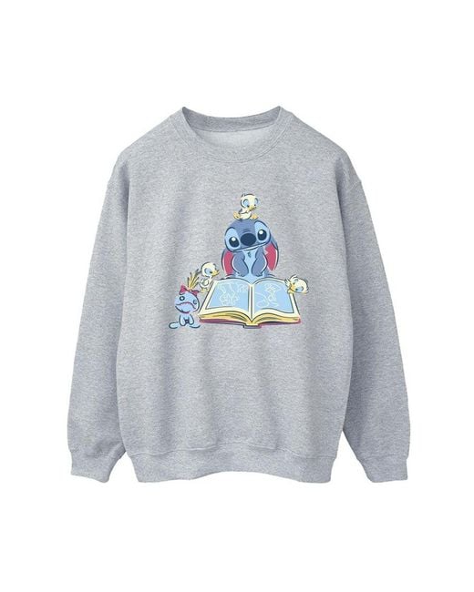 Disney Gray Ladies Lilo & Stitch Reading A Book Sweatshirt (Sports)