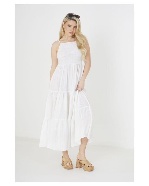 Brave Soul White 'Mia' Tiered Maxi Dress