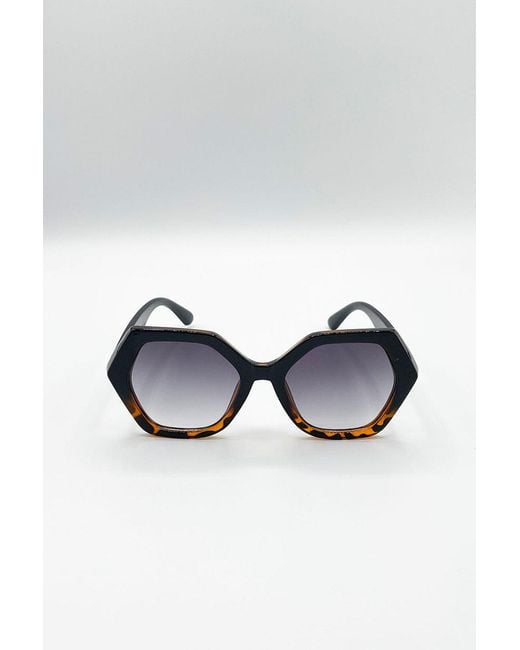SVNX Blue Oversized Rounded Angular Sunglasses