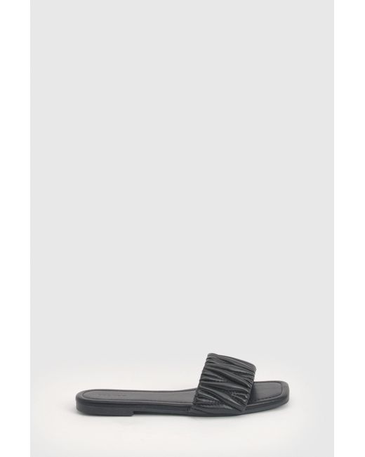 Boohoo Black Square Toe Padded Textured Sliders
