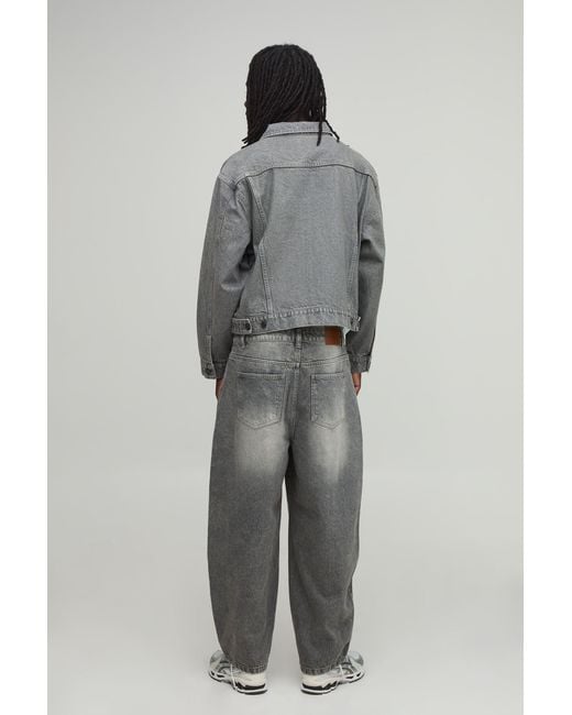 BoohooMAN Gray Essential Oversized Boxy Denim Jacket for men