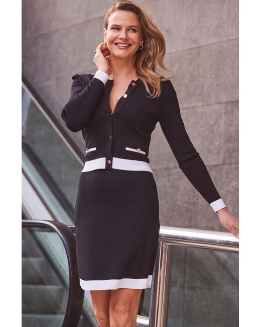 Sosandar Black Contrast Trim Button Front Cardigan