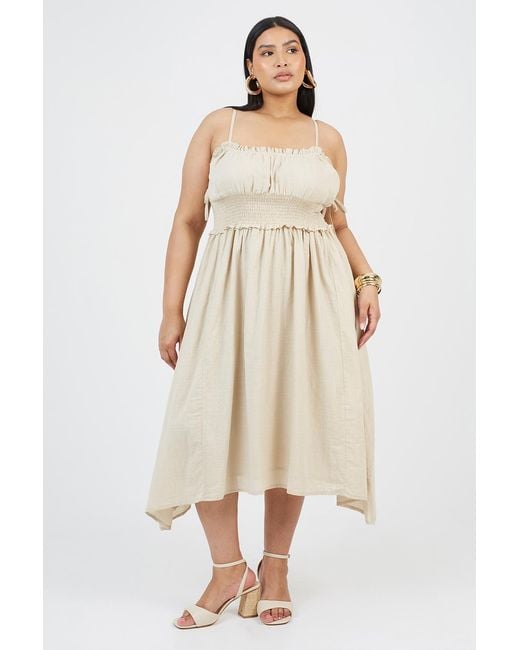 Brave Soul Natural Light Curve Strappy Shirred Hankerchief Hem Midi Dress