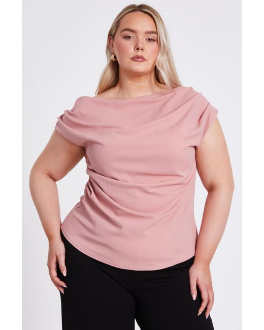 Quiz Pink Curve Drape Neck Top