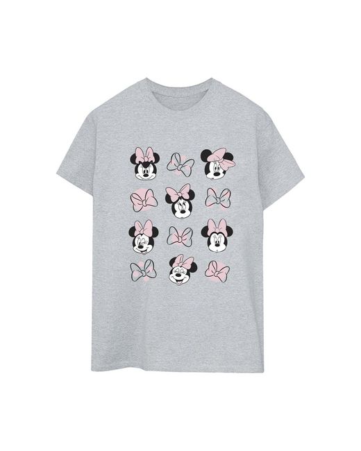 Disney Gray Ladies Minnie Mouse Multiple Cotton Boyfriend T-Shirt (Sports)