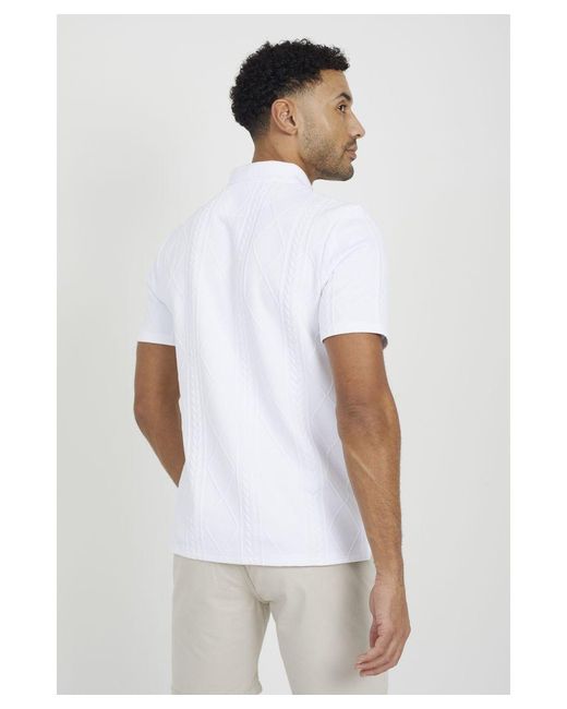 Brave Soul White 'Brandon' Jaquard Knit Polo Shirt for men