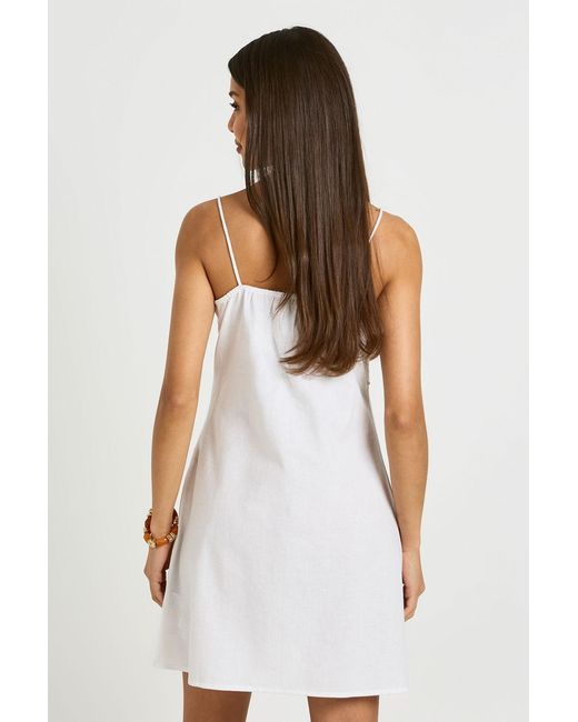 Boohoo White Embroidered Scalloped Neckline Cami Dress