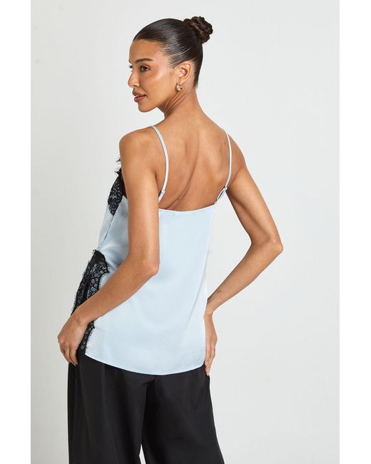 Boohoo White Lace Side Split Satin Cami Top
