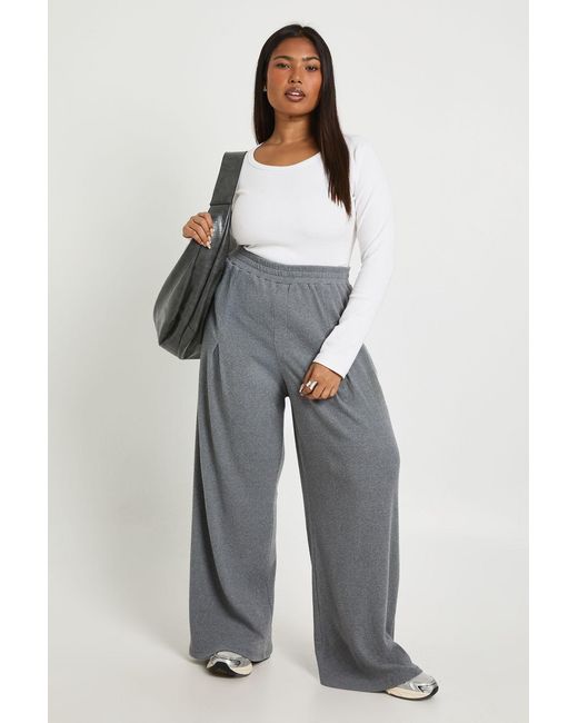 Boohoo Gray Plus Knitted Cord Wide Leg Pleated Balloon Joggers