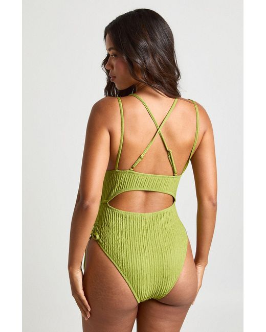 Boohoo Green Textured Back Cut Out Swimsuit
