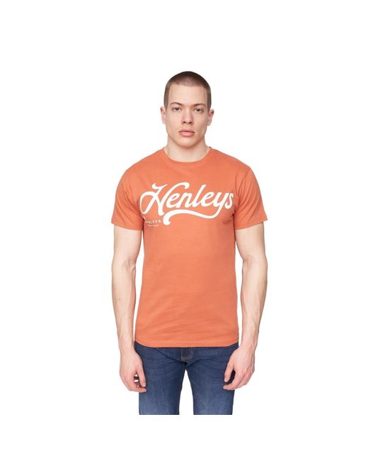 Henleys Orange Scripthen Logo T-Shirt (Brick) for men