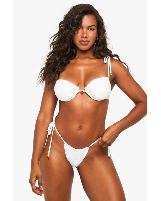 Boohoo Brown Premium Bridal Heart Trim Tie Side Brief