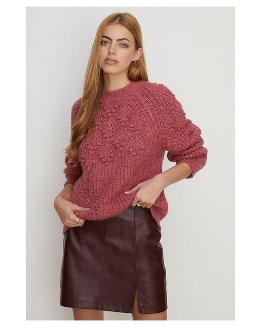 Oasis Red Faux Leather Split Detail Mini Skirt