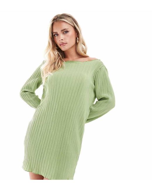 Vero Moda Green Plisse Mini Dress With Fluted Sleeve
