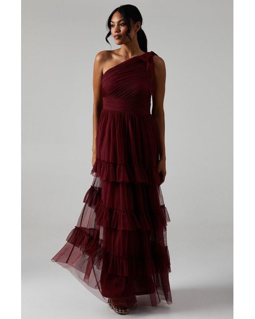 Oasis Pleated Mesh One Shoulder Tiered Bridesmaids Dress
