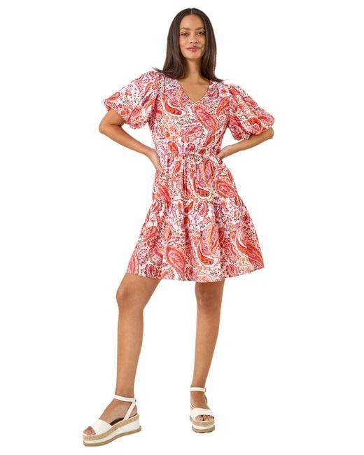 D.u.s.k Red Paisley Print Hotfix Dress