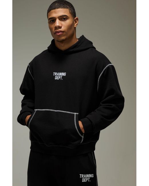 BoohooMAN Black Training Dept Oversized Contrast Stitch Hoodie for men