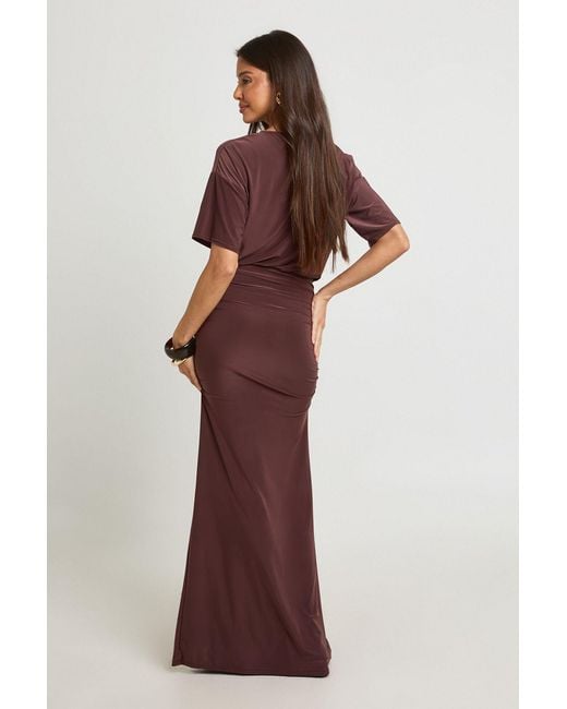 Boohoo Super Soft Ruched Waist Flared Sleeve Maxi Dress
