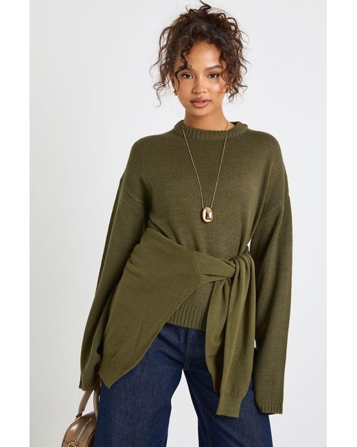 Boohoo Green Crew Neck Flared Sleeve Knitted Jumper