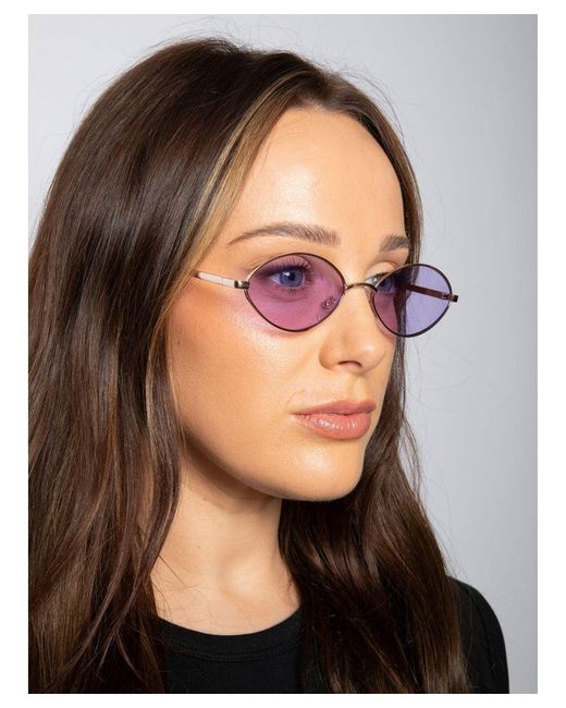 SVNX Purple Metal Oval Frame Sunglasses With Lilac Lenses