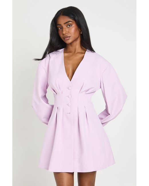 Boohoo Pink Tailored Cinched Waist Button Down Blazer Dress